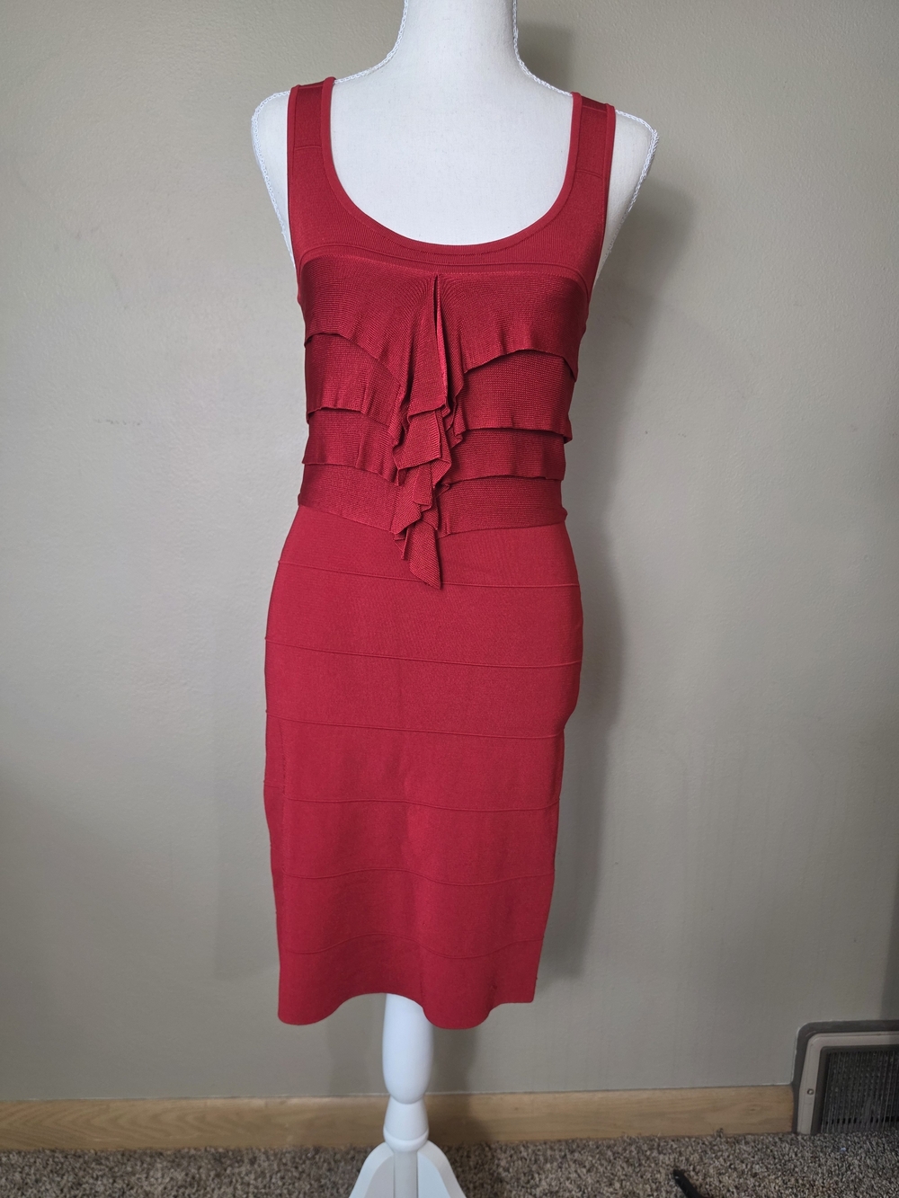 Express Red Bandage Knit Ruffle Bodycon Sweater Dress | Small